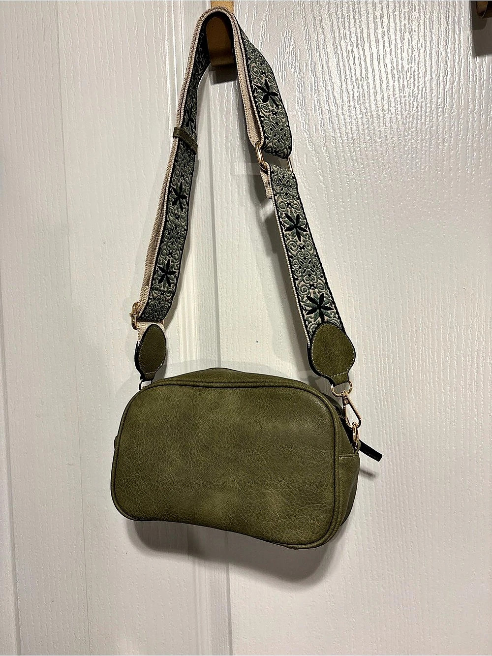 Green Crossbody Bag with floral  straps.